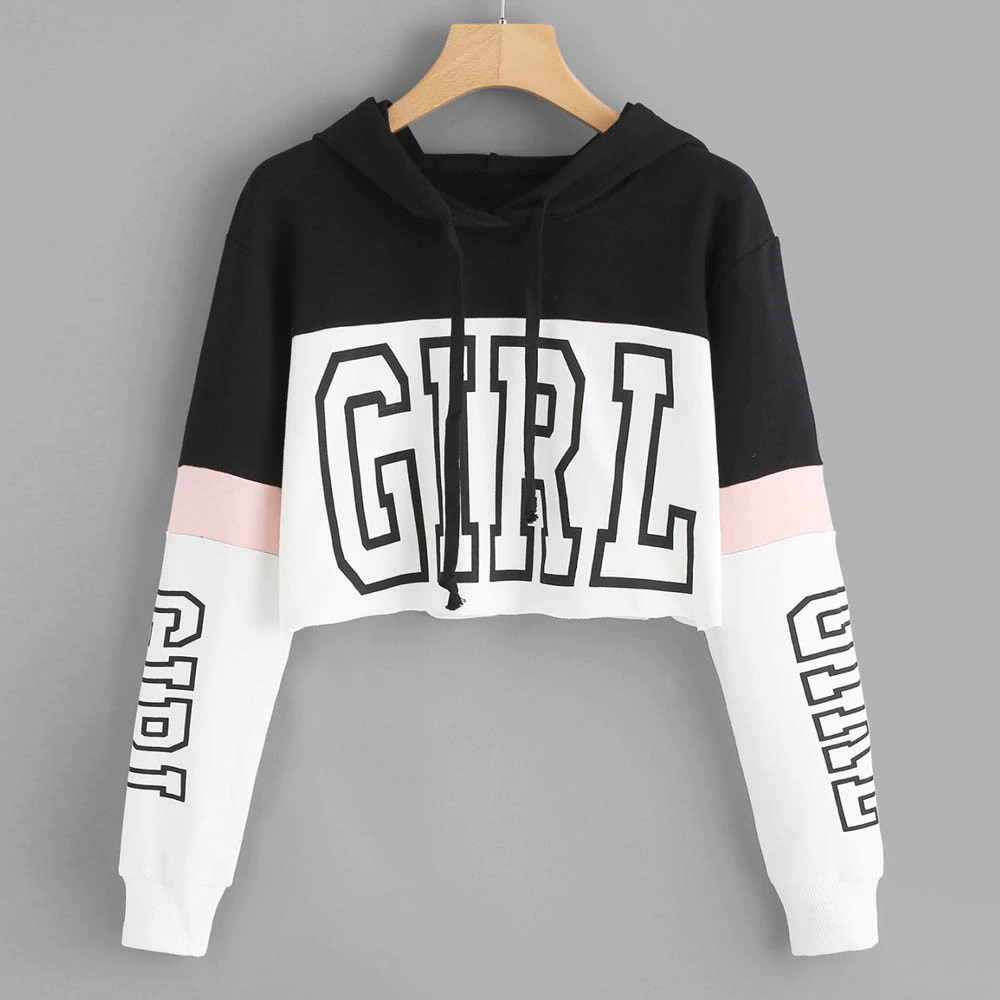 Harajuku Hoody Sweatshirt Women Streetwear Letter Crop Top Hoodie 2019 Autumn Women Fashion Kpop Clothes Korean Moletom